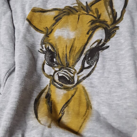 Disney Bambi Artist Sketch Gray Sweatshirt Glitter Print Rolled Sleeve Size XS - Picture 2 of 14